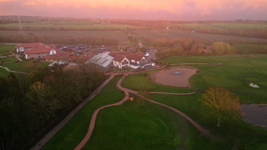 Sandburn Hall Drone shot from the sky_ Sunset